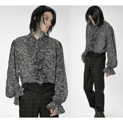 Camicia  in broccato grigio con jabot