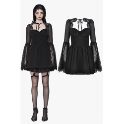 Abito svasato con inserti in pizzo e tulle